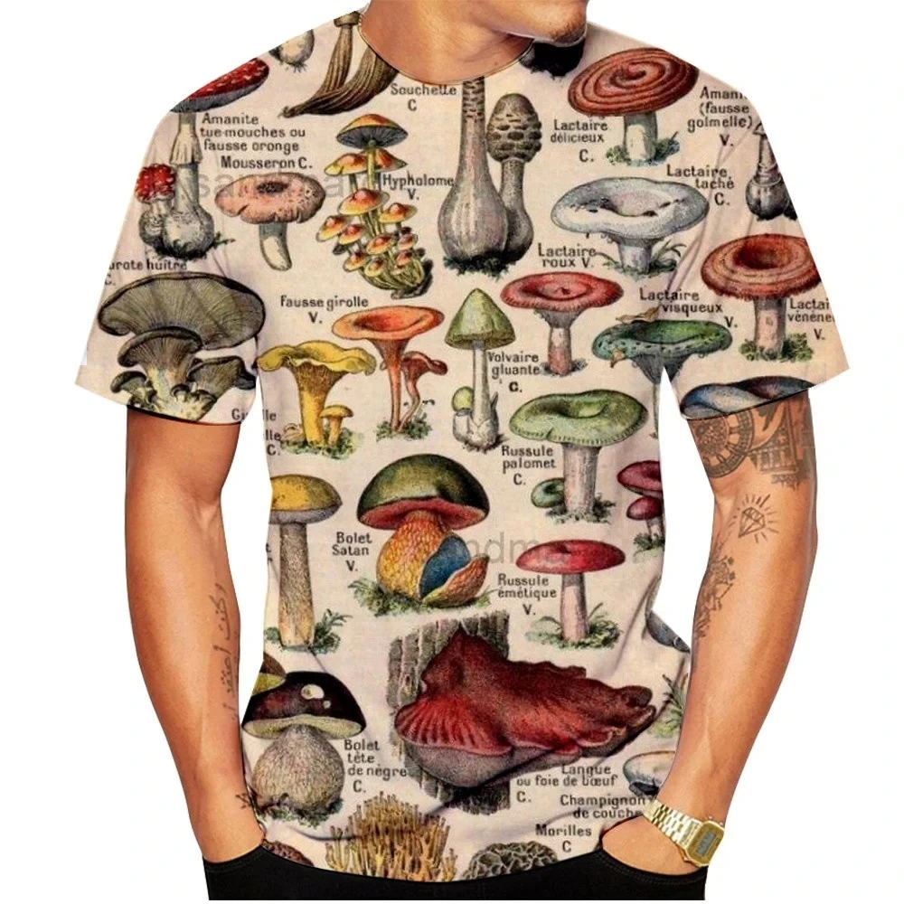 3D Printing Services - Men T-shirt Retro Mushroom Tee Summer