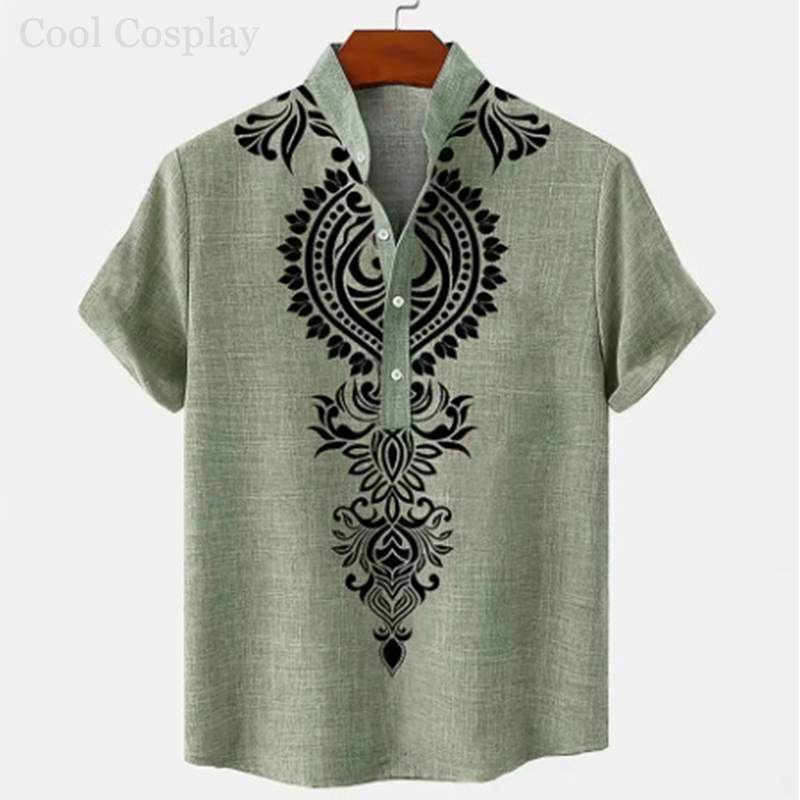 Male Retro Tops Henley Shirt M - 3D Printing Quality บทวิจารณ์และราคา