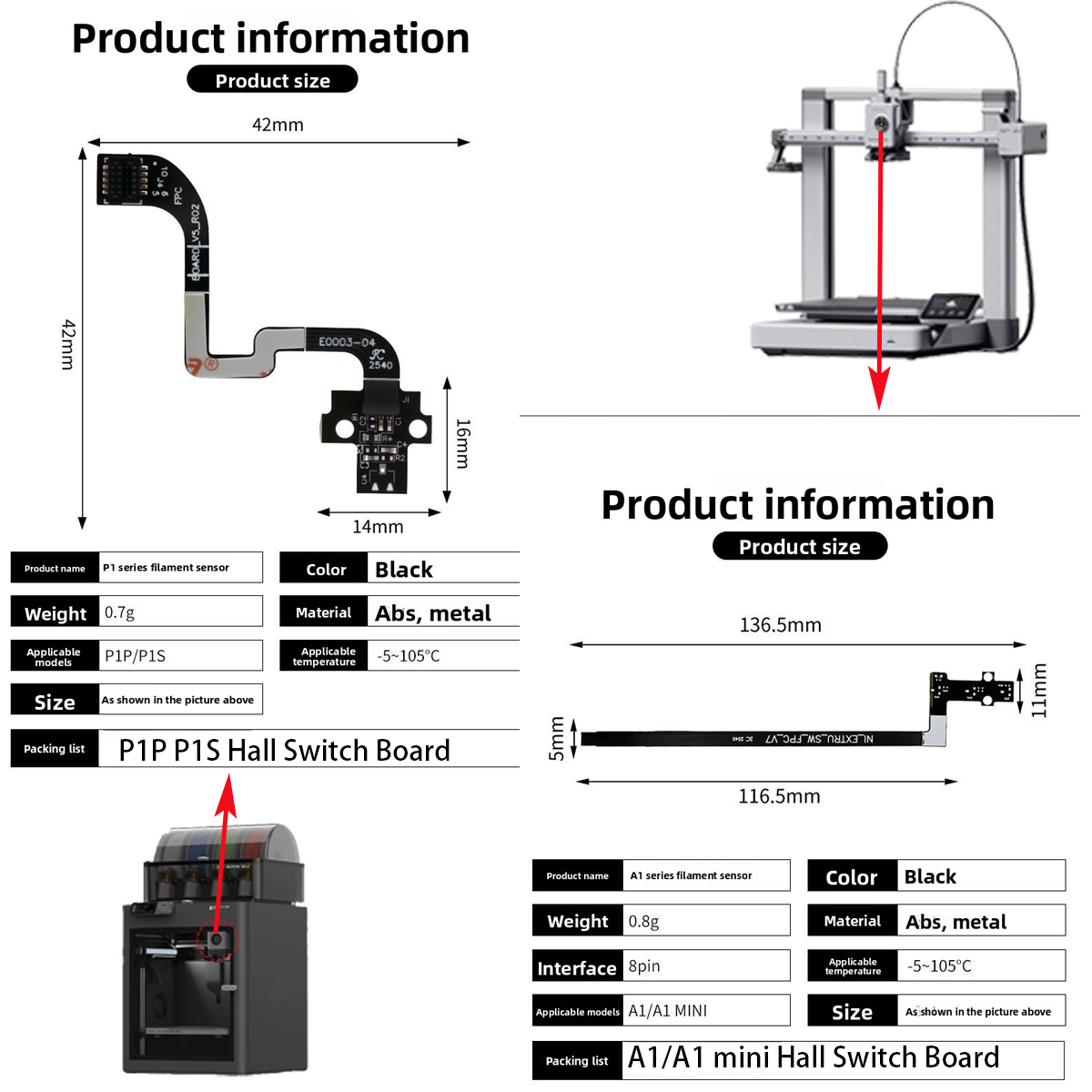 For A1/A1mini/P1P/P1S Hall Swi - 3D Printing Cnc บทวิจารณ์และราคา